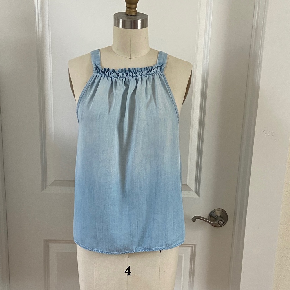Cloth & Stone Light Blue Ruffle Neck Tank Top